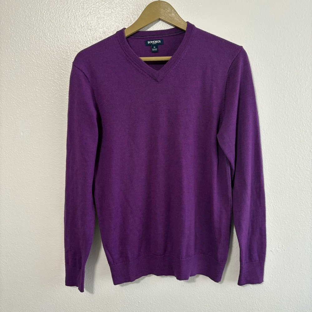 Bonobos Men’s Medium Purple Slim Fit V Neck Merino Wool Sweater Preppy Classic